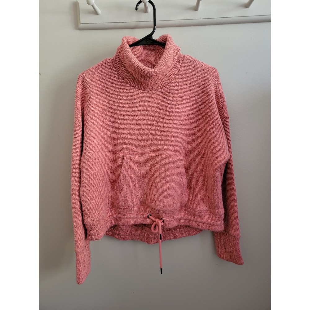 Sweaty Betty Boucle Funnel Neck Sweater Pink Cotton Blend Thumbholes Womens L